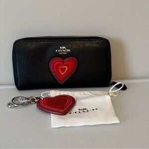 Coach Black Wallet with Red Heart Accent